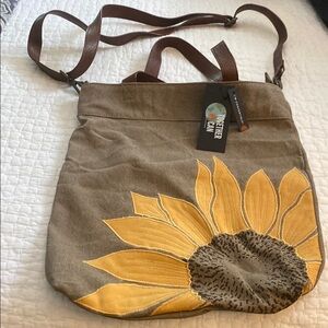 Mona B Brown and Yellow Crossbody Bag with Sunflower Design